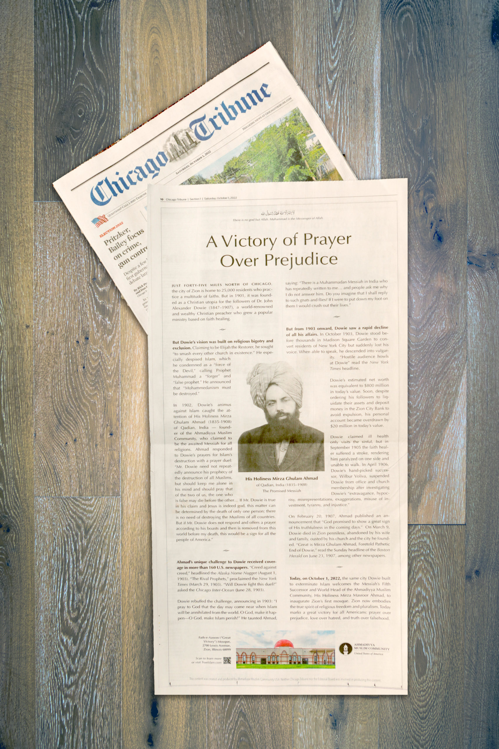 New published article in Chicago Daily Tribune commemorating Ahmadiyya Islam MEssiah victory over Alexander Dowie